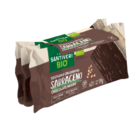 TOSTADAS CRUJIENTES DE TRIGO SARRACENO BAÑADAS CON CHOCOLATE NEGRO BIO