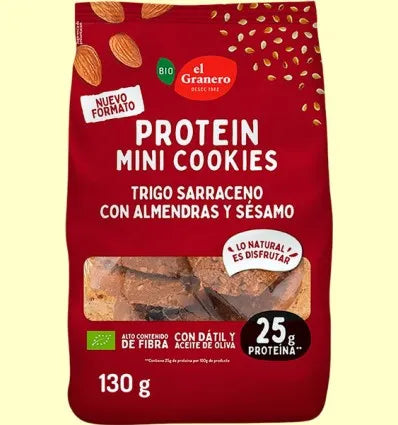 PROTEIN MINI COOKIES TRIGO SARRACENO CON ALMENDRAS Y SÉSAMO, 130grs