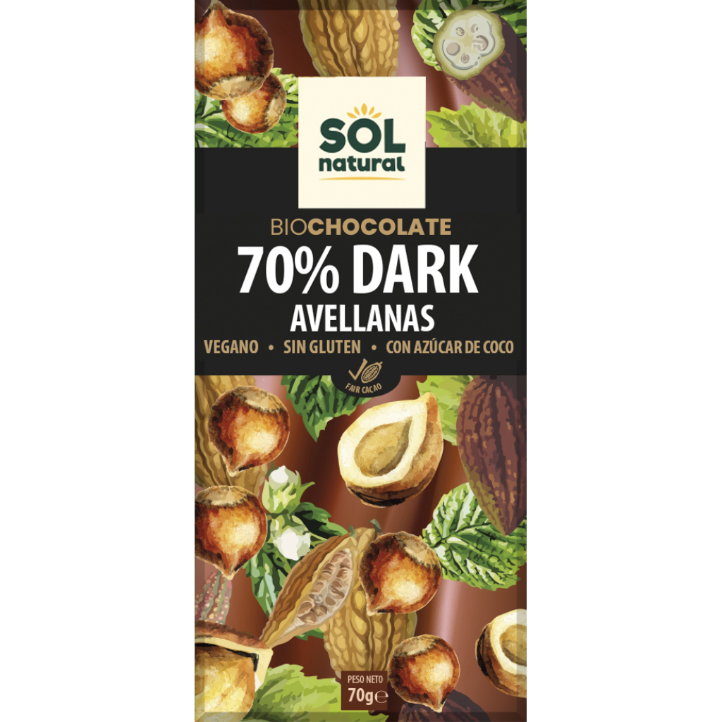 TABLETA CHOCOLATE 70% AVELLANAS BIO