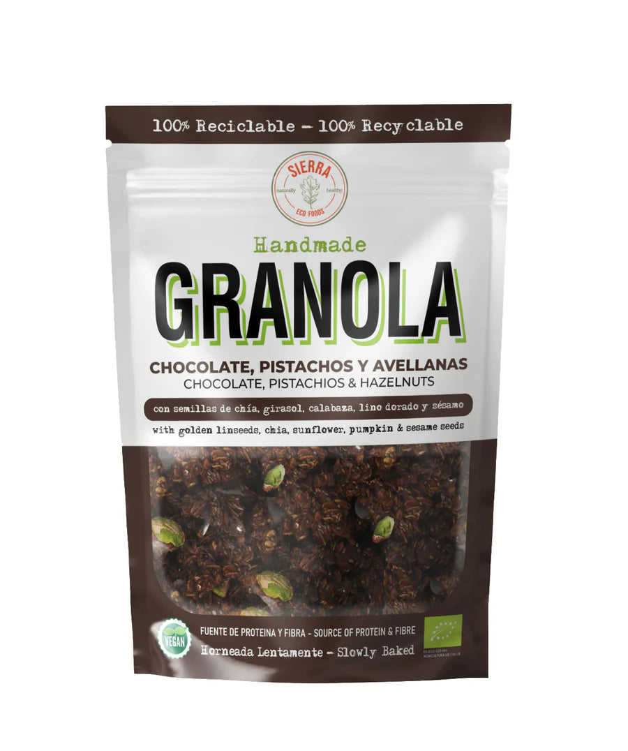 GRANOLA CHOCOLATE PISTACHOS Y AVELLANAS CON SIROPE DE ÁGAVE 300g