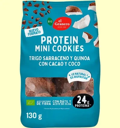 PROTEIN MINI COOKIES TRIGO SARRACENO Y QUINOA CON CACAO Y COCO, 130grs